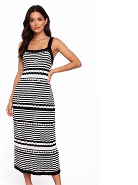 Joie Dress Black & White Crocheted Midi